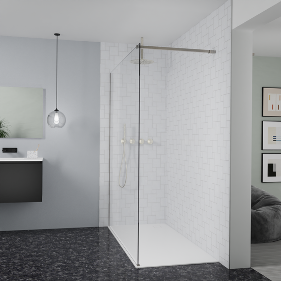 Balmani Modular douche à l'italienne: 170 x 200 cm, Verre transparent, Profil Brushed CoolMetal