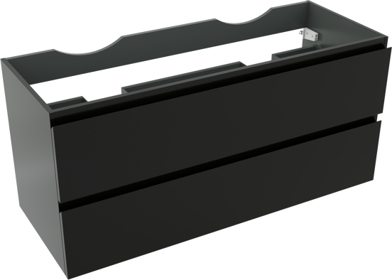 Linie Lado meuble sous-lavabo suspendu 120 x 46 cm noir mat 2 tiroirs 2 découpés de siphon