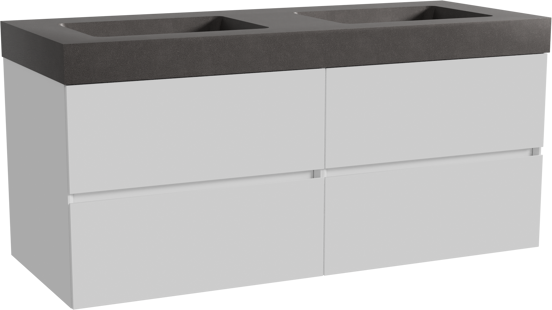 Storke Edge meuble salle de bains à poser 130 x 52 cm blanc brillant avec Scuro High double vasque en quartz noir mat