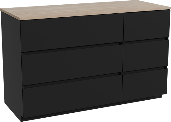 Storke Edge meuble salle de bains à poser 130 x 52 cm noir mat avec Panton tablette simple ou double en mélaminé chêne brut