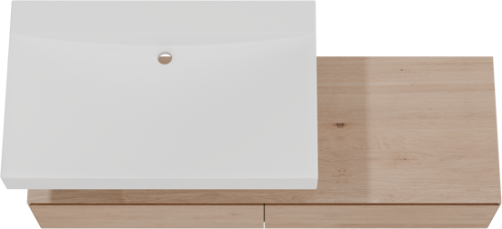 Balmani Mitra Elements meuble salle de bains suspendu 150 x 55 cm chêne naturel avec Modus plan simple 90 cm en solid surface blanc mat