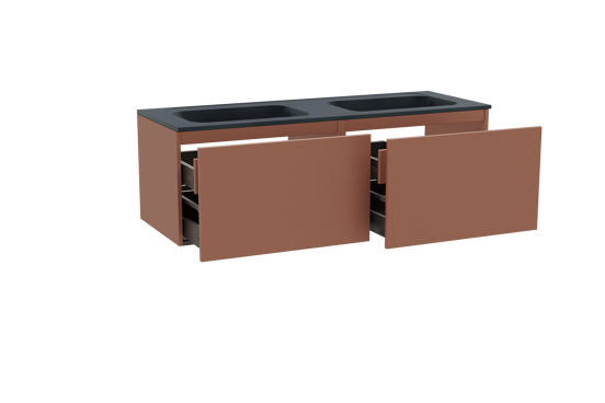 Balmani Sfera hängendes Möbelstück Set: 150 x 55 cm, Cotto, mit Tablo Strada Doppelwaschtisch, Marmorkomposit Schwarz matt