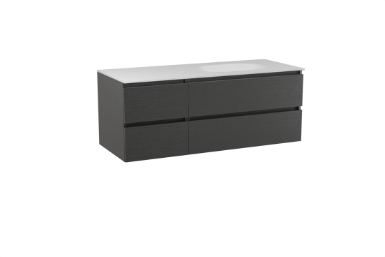 Balmani Lucida meuble salle de bains suspendu 135 x 55 cm chêne noir avec Tablo Oval vasque asymétrique droite en solid surface blanc mat