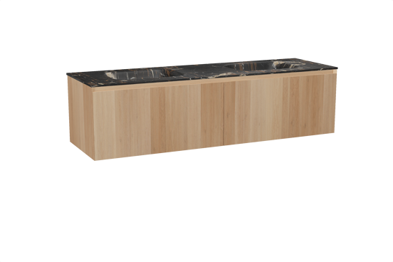 Balmani Idra zwevend badkamermeubel 180 x 55 cm natuur eik met Tablo Arcato dubbele wastafel in marmer portoro gold