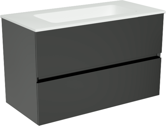 Storke Edge meuble salle de bains suspendu 80 x 40 cm noir mat avec Mata plan simple en solid surface blanc mat