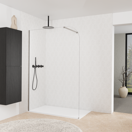 Balmani Modular Walk-In Dusche: 140 x 200 cm, Klarglas abgerundet, inklusive Coating, Profil Brushed Inox