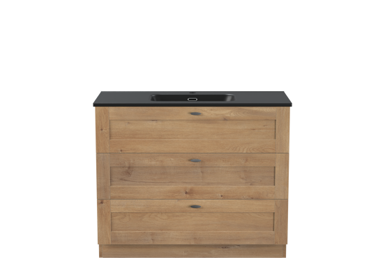 Linie Classo staand badkamermeubel 100 x 46 cm natuur eik met Baro enkele wastafel in porselein mat zwart