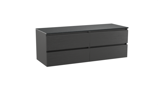 Balmani Lucida meuble salle de bains suspendu 150 x 55 cm chêne noir avec Stretto tablette simple ou double en granit noir