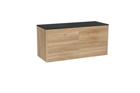 Storke Seda hängendes Möbelstück Set: 130 x 52 cm, Rohe Eiche, mit Panton Einzel- oder Doppel Waschtischplatte, Pulverbeschichtetes MDF Schwarz matt