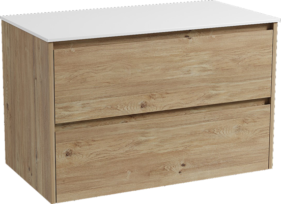 Storke Seda meuble salle de bains suspendu 95 x 52 cm chêne brut avec Tavola tablette simple en solid surface blanc mat