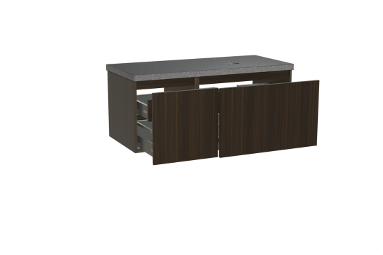Balmani Sfera meuble salle de bains suspendu 120 x 55 cm eucalyptus avec Rock plan vasque asymétrique à droite en granit noir