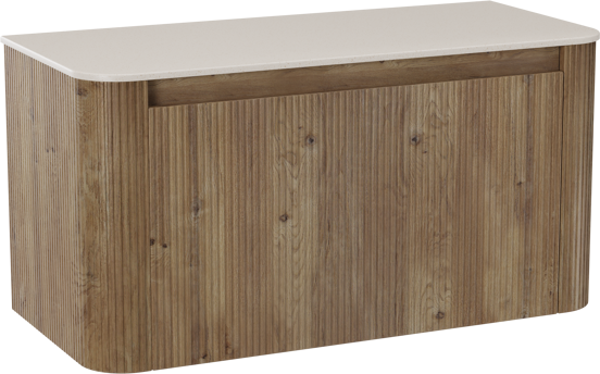Storke Soft meuble salle de bains suspendu 100 x 46 cm chêne brut avec Tavola Soft tablette simple en Solid Surface beige granite, Nervure droite symétrique verticale