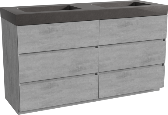 Storke Edge staand badmeubel 150 x 52 cm beton donkergrijs met Scuro High dubbele wastafel in kwarts mat zwart