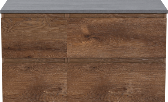 Linie Lado meuble salle de bains suspendu 100 x 46 cm chêne brun avec Lado tablette simple ou double en mélaminé béton gris foncé