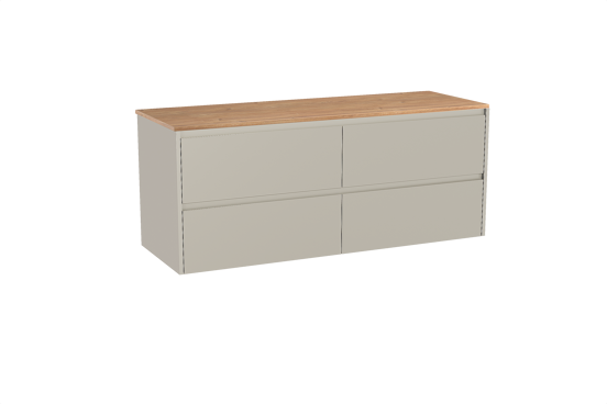 Storke Seda hängendes Möbelstück Set: 150 x 52 cm, Seidengrau, mit Panton Einzel- oder Doppel Waschtischplatte, Melamin Rohe Eiche