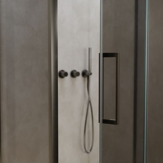 Balmani Senses Design douche en coin avec porte pivotante à droite et paroi latérale fixe, 100 x 80 cm, Miroir Reflex, Profil Brushed GunMetal, coating inclus, coating inclus