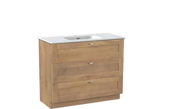 Linie Classo meuble salle de bains à poser 100 x 46 cm chêne naturel avec Baro plan simple en porcelaine blanc mat