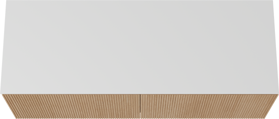Balmani Eclips meuble salle de bains suspendu 150 x 55 cm Chêne naturelle avec Stretto tablette simple ou double en Solid Surface blanc mat, Nervure droite symétrique verticale