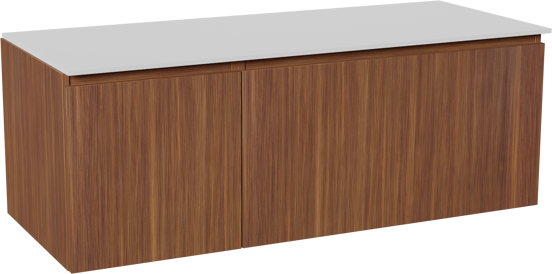 Balmani Sfera hängendes Möbelstück Set: 135 x 55 cm, Amerikanischer Nussbaum, mit Stretto Einzel- oder Doppel Waschtischplatte, Solid Surface Weiß matt