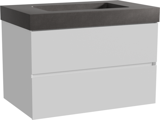 Storke Edge meuble salle de bains suspendu 85 x 52 cm blanc mat avec Scuro High plan simple en quartz noir mat