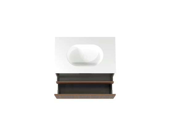 Balmani Sfera hängendes Möbelstück Set: 90 x 55 cm, Amerikanischer Nussbaum, mit Tablo Oval Einzelwaschtisch, Solid Surface Weiß matt