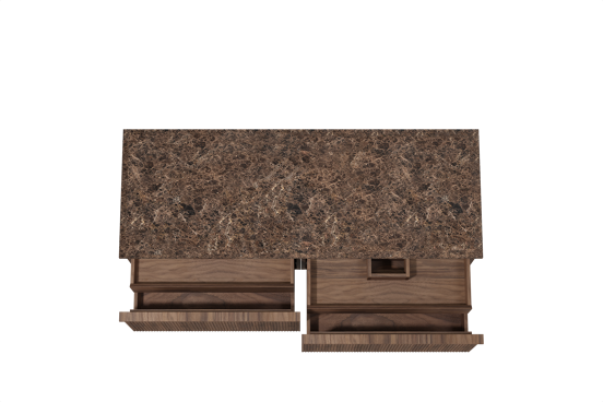 Balmani Forma hängendes Möbelstück Set: 150 x 55 cm, Amerikanischer Nussbaum, mit Stretto Einzel- oder Doppel Waschtischplatte, Marmor, Dark Emperador, Vertikale symmetrische gerade Rippe