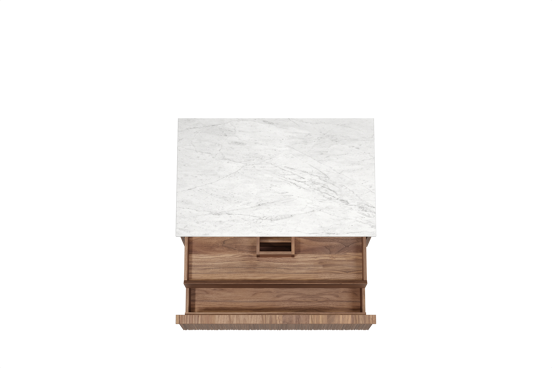Balmani Forma hängendes Möbelstück Set: 90 x 55 cm, Amerikanischer Nussbaum, mit Stretto Einzel Waschtischplatte, Marmor, Carrara, Vertikale asymmetrische Runde Rippe