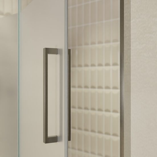 Balmani Senses Design douche draaideur links 140 cm x 210 cm Helder glas met matte strook, Brushed GunMetal profielen, met coating
