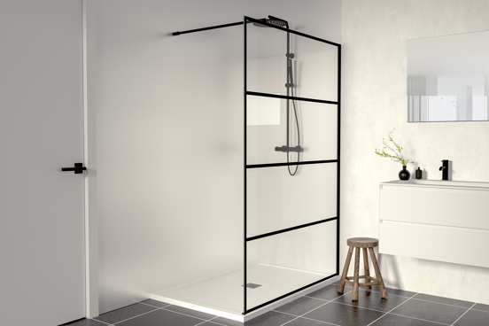 Linie Walk-In Walk-In Dusche: 120 x 200 cm, Stripes Glas, Schwarzes Profil, matt