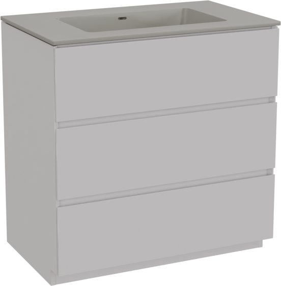 Storke Edge staand badkamermeubel 85 x 52 cm glanzend wit met Diva enkele wastafel in top solid zijdegrijs