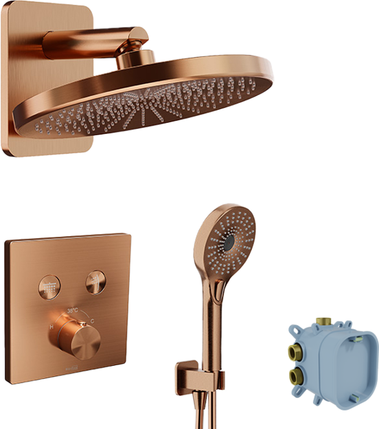 Blaufoss Smartbox Switch-line robinet thermostatique Set de douche pluie encastré avec douche de tête 25cm Brushed Rosegold