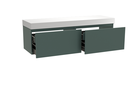 Balmani Sfera hängendes Möbelstück Set: 180 x 55 cm, Forest, mit Dominus Einzel- oder Doppel Waschtischplatte, Solid Surface Weiß matt