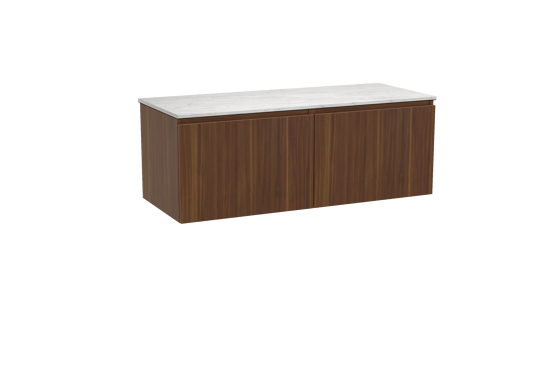 Balmani Sfera hängendes Möbelstück Set: 135 x 55 cm, Amerikanischer Nussbaum, mit Stretto Einzel- oder Doppel Waschtischplatte, Marmor Carrara