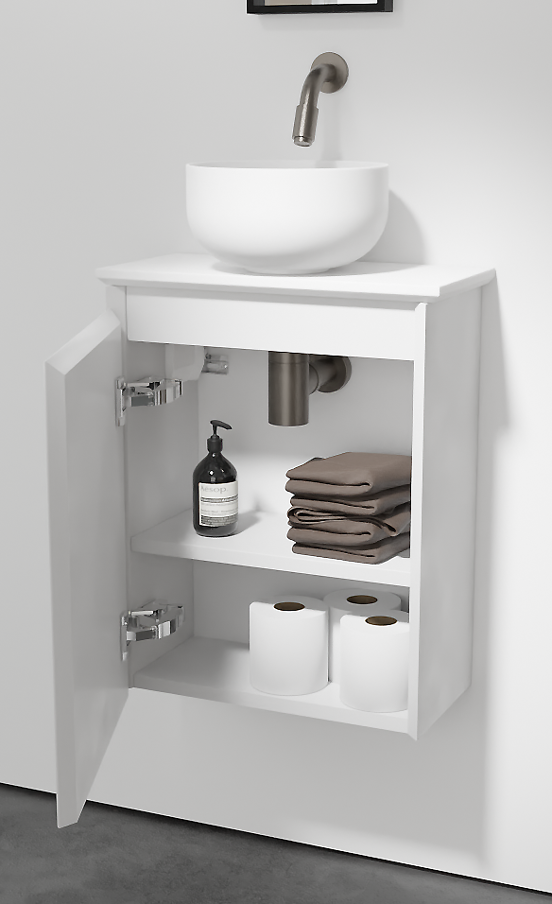 Balmani Mitra meuble wc suspendu 42 x 21 cm blanc mat avec Facetta tablette et Bowl vaque à poser en Solid Surface mat