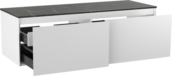 Balmani Idra meuble salle de bains suspendu 150 x 55  cm blanc mat avec Stretto tablette simple ou double en marbre Pietra Grey