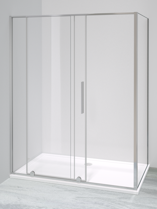 Luca Varess Morano douchehoek met schuifdeur en vaste zijwand 90 x 160 cm helder glas glanzend chroom profiel