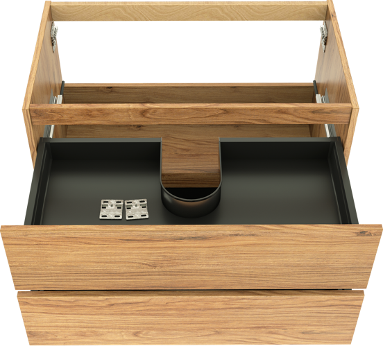 Balmani Lucida hängender Waschbeckenunterschrank: 90 x 55 cm, Teak, 2 Schubladen