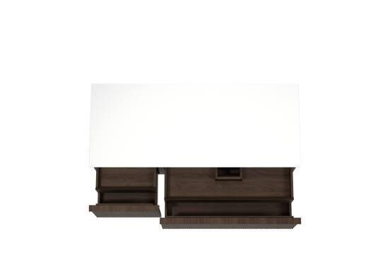 Balmani Forma meuble salle de bains suspendu 135 x 55 cm chêne fumé avec Stretto tablette simple ou double en solid surface blanc mat, Nervure droite symétrique verticale