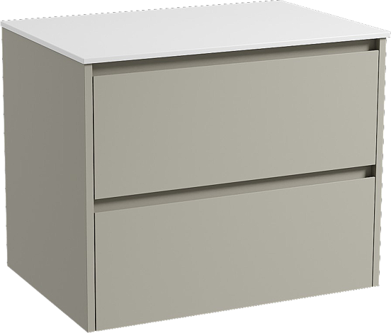 Storke Seda hängendes Möbelstück Set: 75 x 52 cm, Seidengrau, mit Tavola Einzel Waschtischplatte, Solid Surface Weiß matt