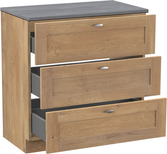 Linie Classo staand badmeubel 80 x 46 cm naturel eiken met Lado enkel wastafelblad in melamine beton donkergrijs