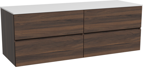 Storke Edge meuble salle de bains suspendu 150 x 52 cm noyer avec Tavola tablette simple ou double en solid surface blanc mat