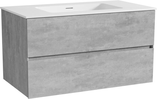 Storke Edge meuble salle de bains suspendu 95 x 52 cm béton gris foncé avec Mata plan simple en solid surface blanc mat