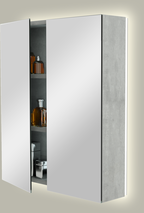 Storke Reflecta spiegelkast 65 x 75 cm beton donkergrijs met spiegelverlichting