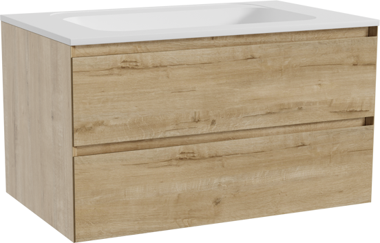 Balmani Mitra meuble salle de bains suspendu 90 x 55 cm chêne brut avec Tablo Strada plan simple en marbre composite blanc mat