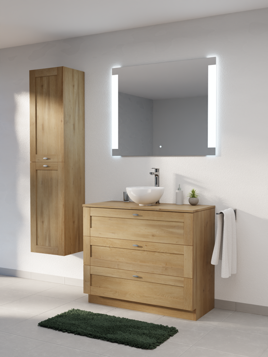 Linie Classo meuble salle de bains à poser 100 x 46 cm chêne naturel avec Lado tablette simple ou double en mélaminé chêne naturel