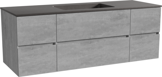 Storke Edge zwevend badmeubel 145 x 52 cm beton donkergrijs met Scuro enkele wastafel in kwarts mat zwart