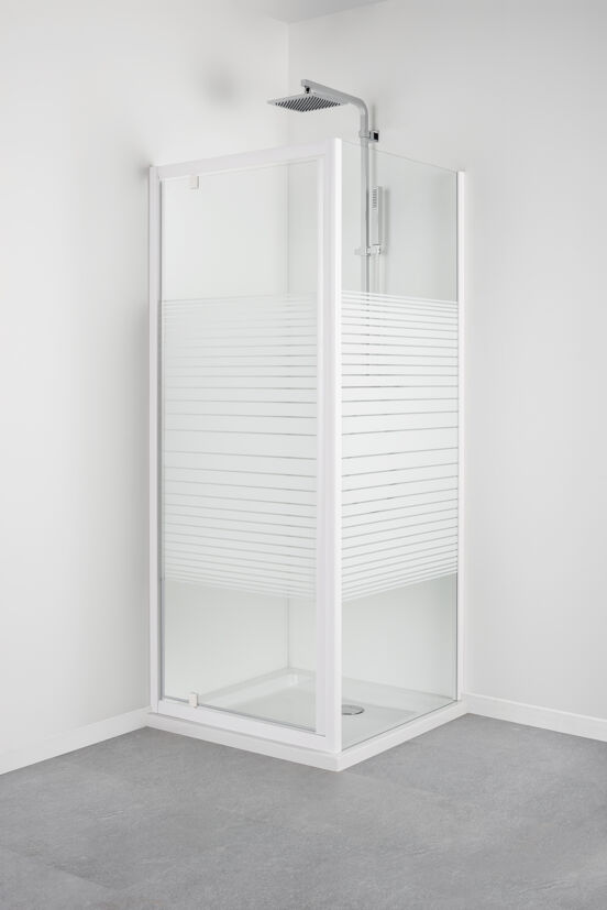 Linie Tarifa douchecabine met draaideur en vaste zijwand 80 x 80 cm gestreept glas glans wit profiel