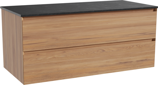 Balmani Mitra zwevend badkamermeubel 120 x 55 cm teak met Stretto enkel tablet in graniet zwart