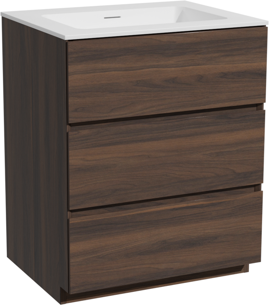Storke Edge staand badkamermeubel 65 x 52 cm notelaar met Mata enkele wastafel in solid surface mat wit
