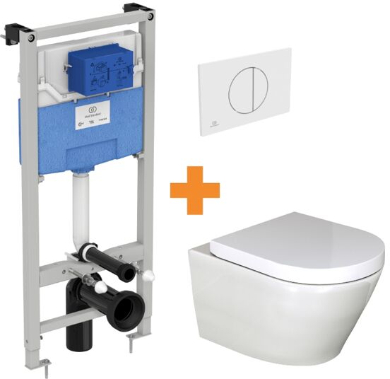Luca Varess Calibro hangtoilet glanzend wit randloos met inbouwreservoir en gratis Ideal Standard Oleas M5 mat wit bedieningspaneel